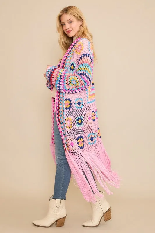 Colorful Crochet Cardigan Duster
