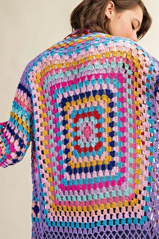 Colorful Crochet Cardigan Duster