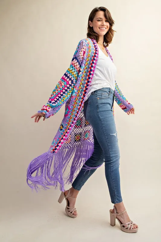 Colorful Crochet Cardigan Duster