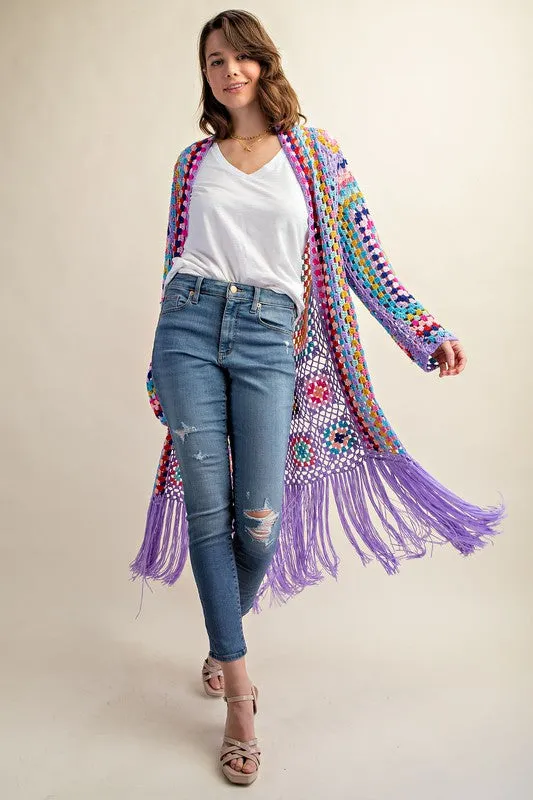 Colorful Crochet Cardigan Duster