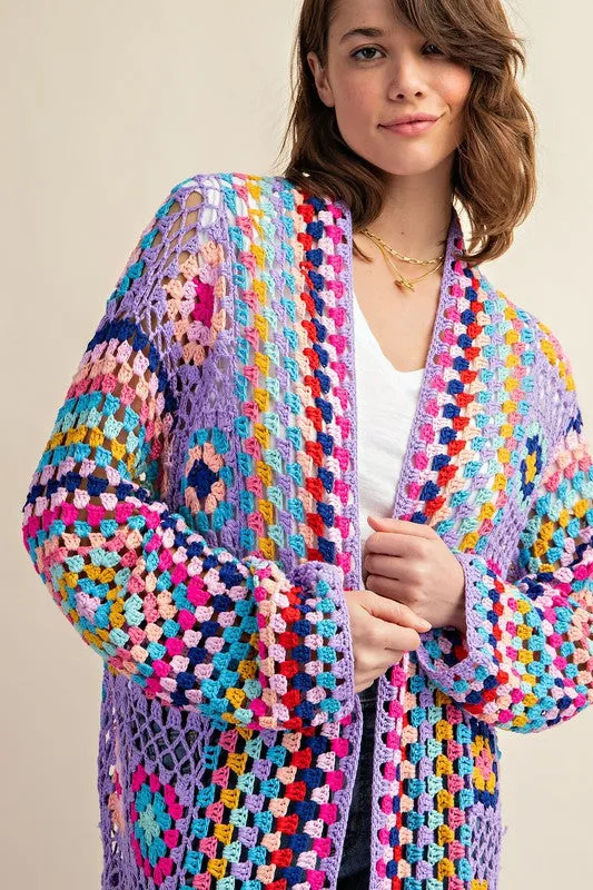 Colorful Crochet Cardigan Duster