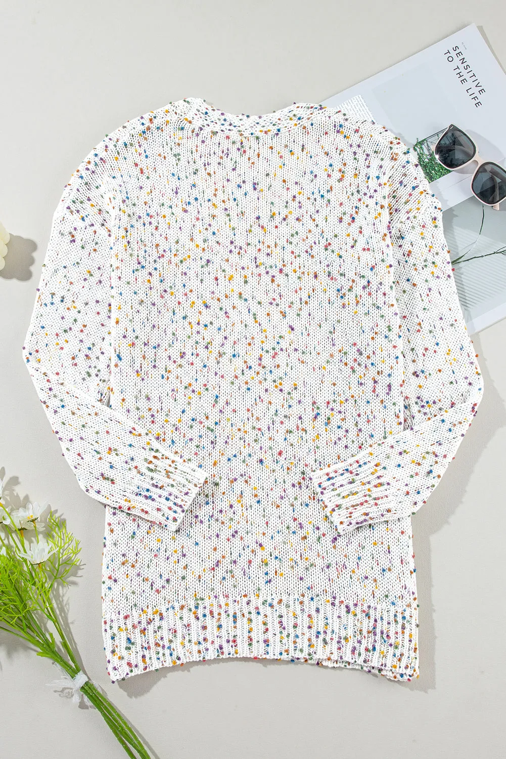 Confetti Rib Knit Long Sleeve Cardigan