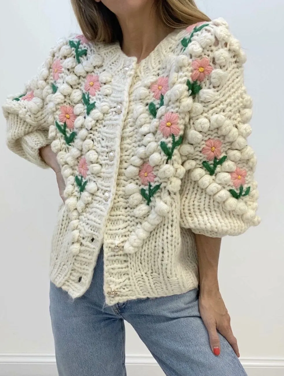 Contrast Handicraft Single-breasted Sweaters Cardigans