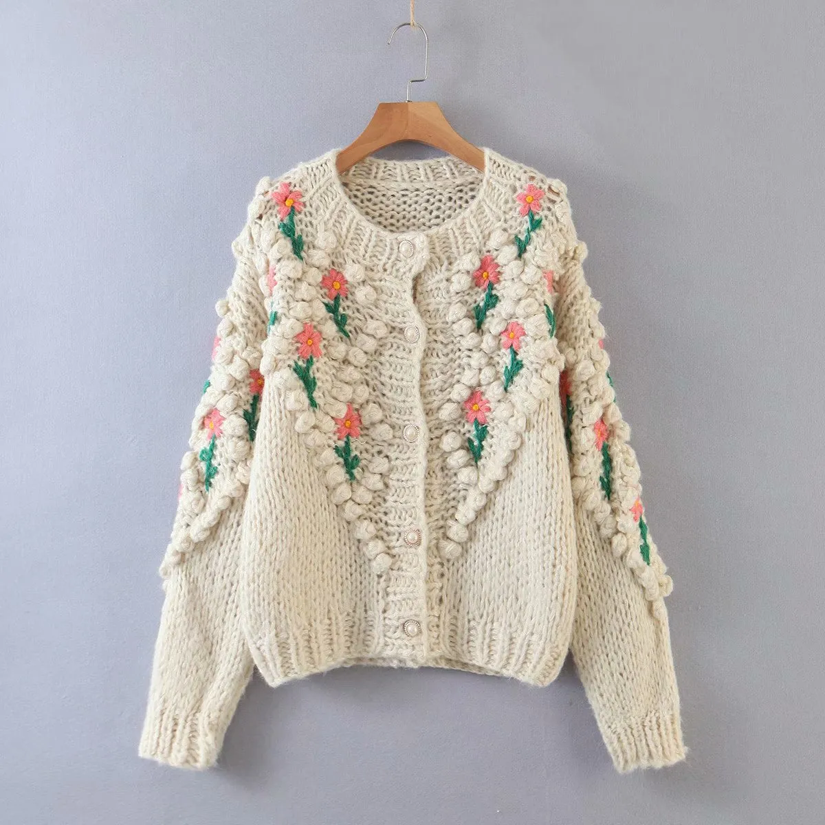 Contrast Handicraft Single-breasted Sweaters Cardigans