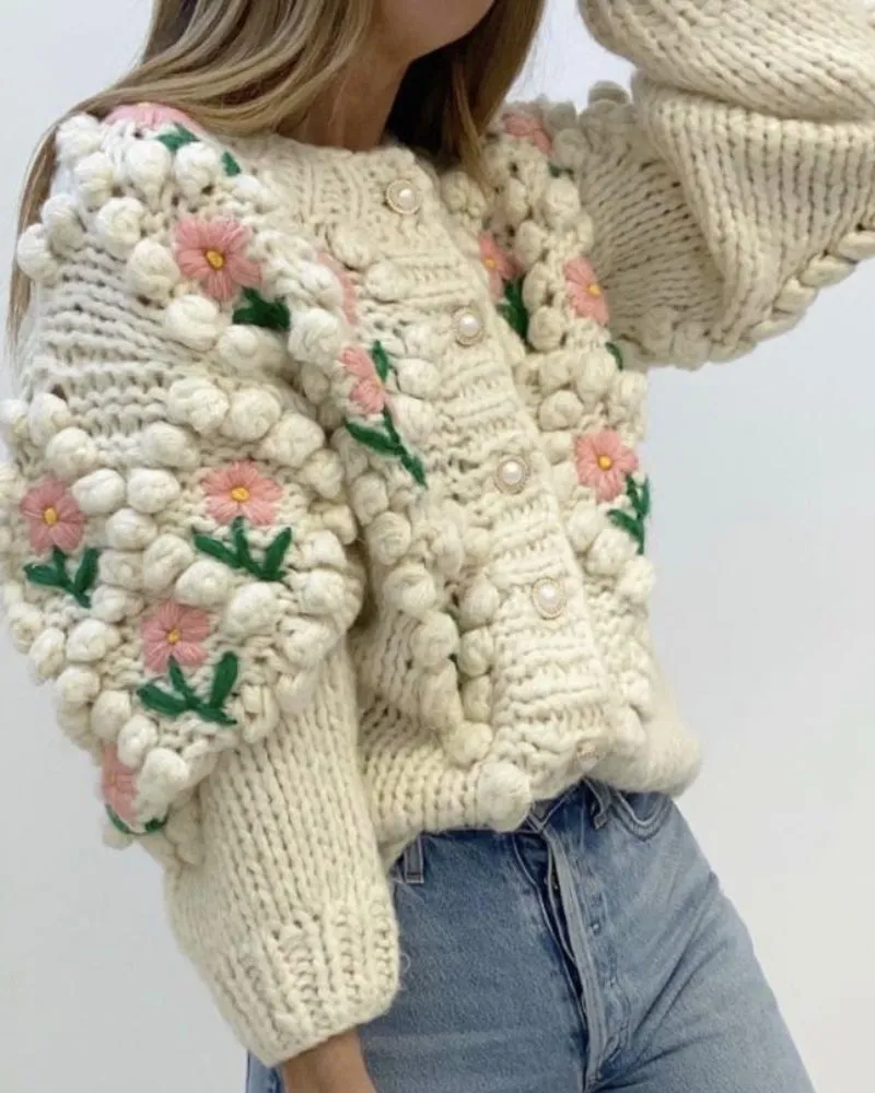 Contrast Handicraft Single-breasted Sweaters Cardigans