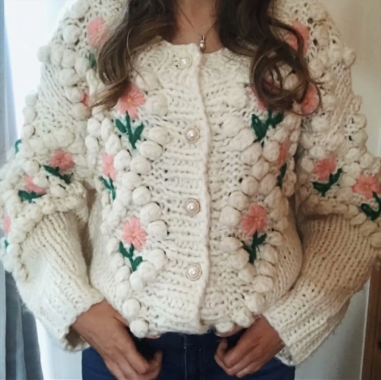 Contrast Handicraft Single-breasted Sweaters Cardigans