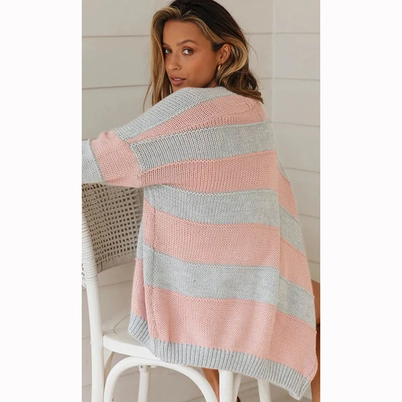Contrast Stripe Knitting Sweater Cardigans
