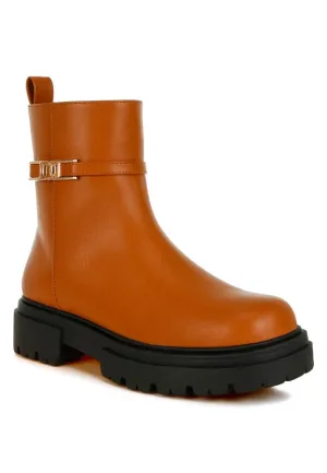 Corsac Buckle Belt Ankle Boots - Vegan Leather, Low Heel, Lug Sole