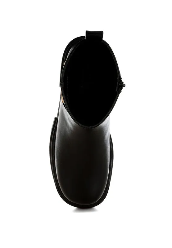 Corsac Buckle Belt Ankle Boots - Vegan Leather, Low Heel, Lug Sole