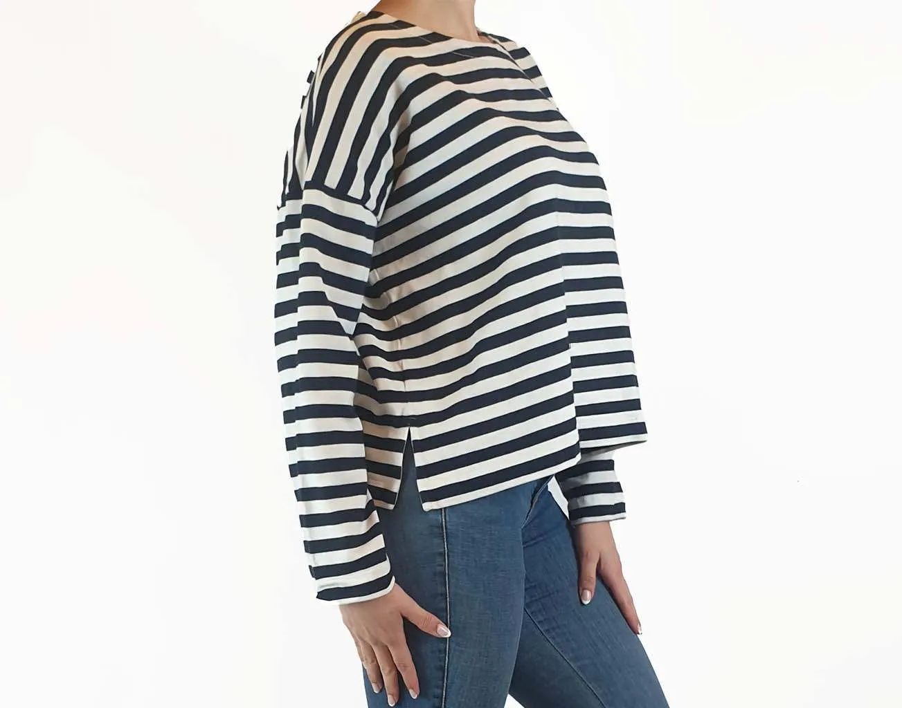 Cos blue and white striped cropped long sleeve top size S