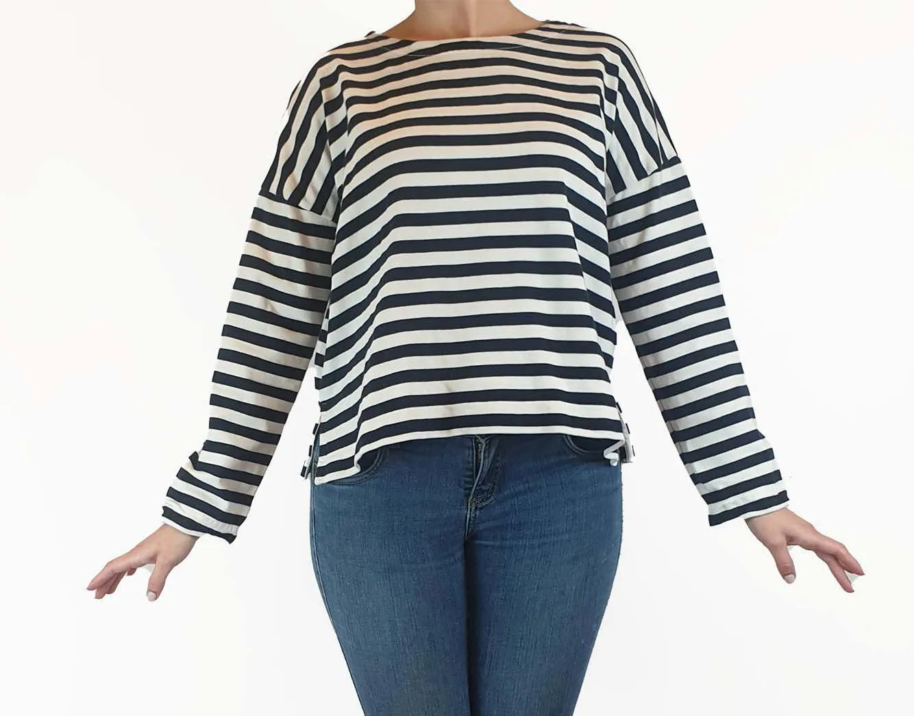 Cos blue and white striped cropped long sleeve top size S