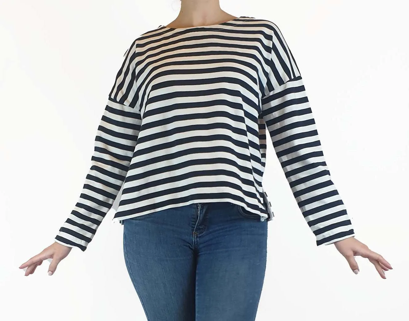 Cos blue and white striped cropped long sleeve top size S