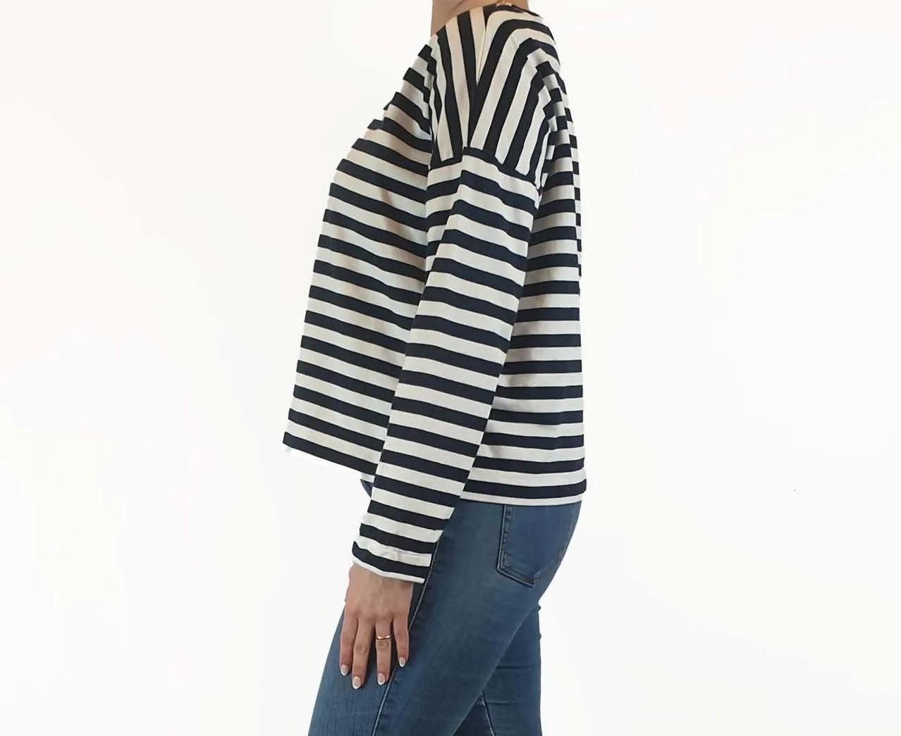Cos blue and white striped cropped long sleeve top size S
