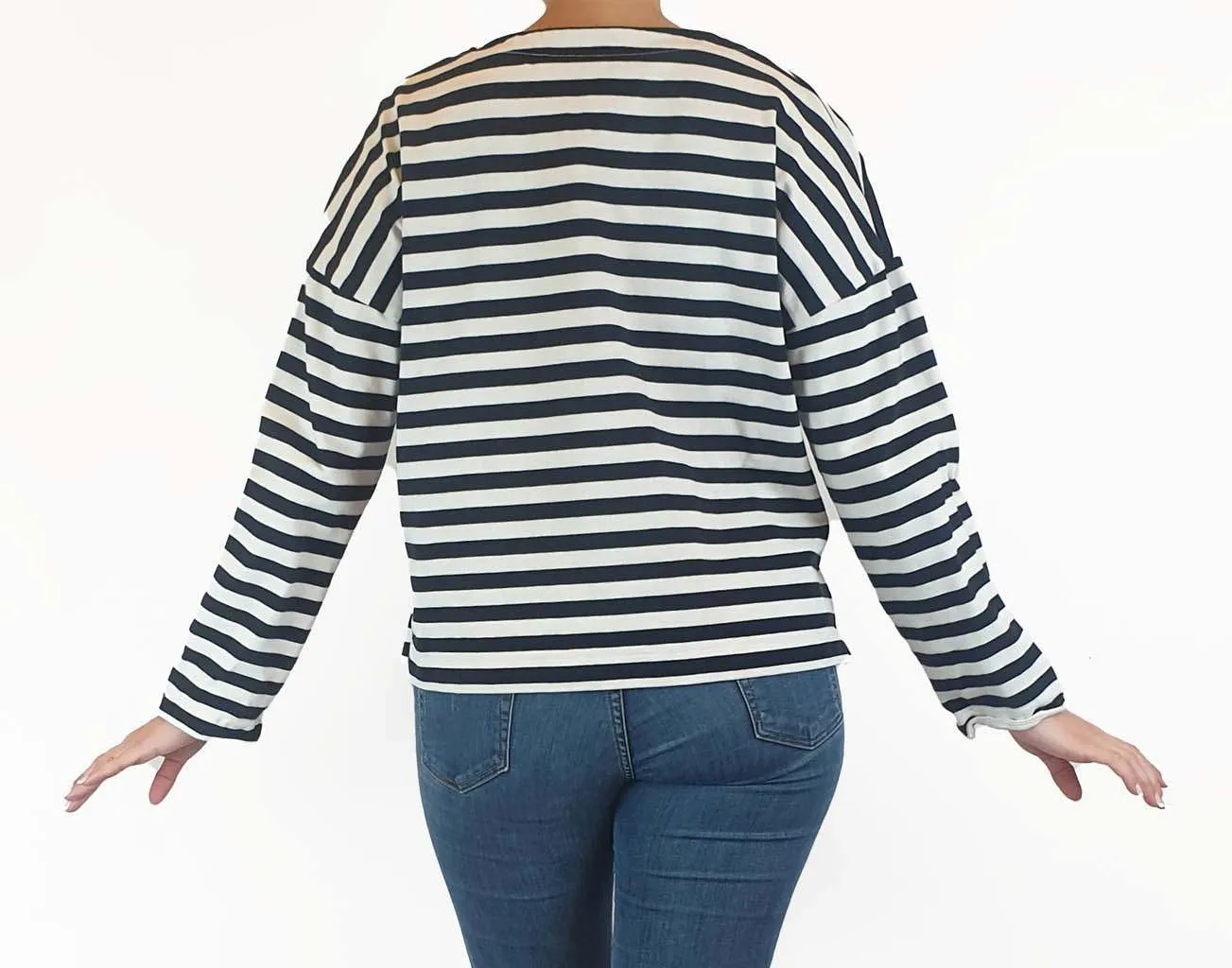 Cos blue and white striped cropped long sleeve top size S