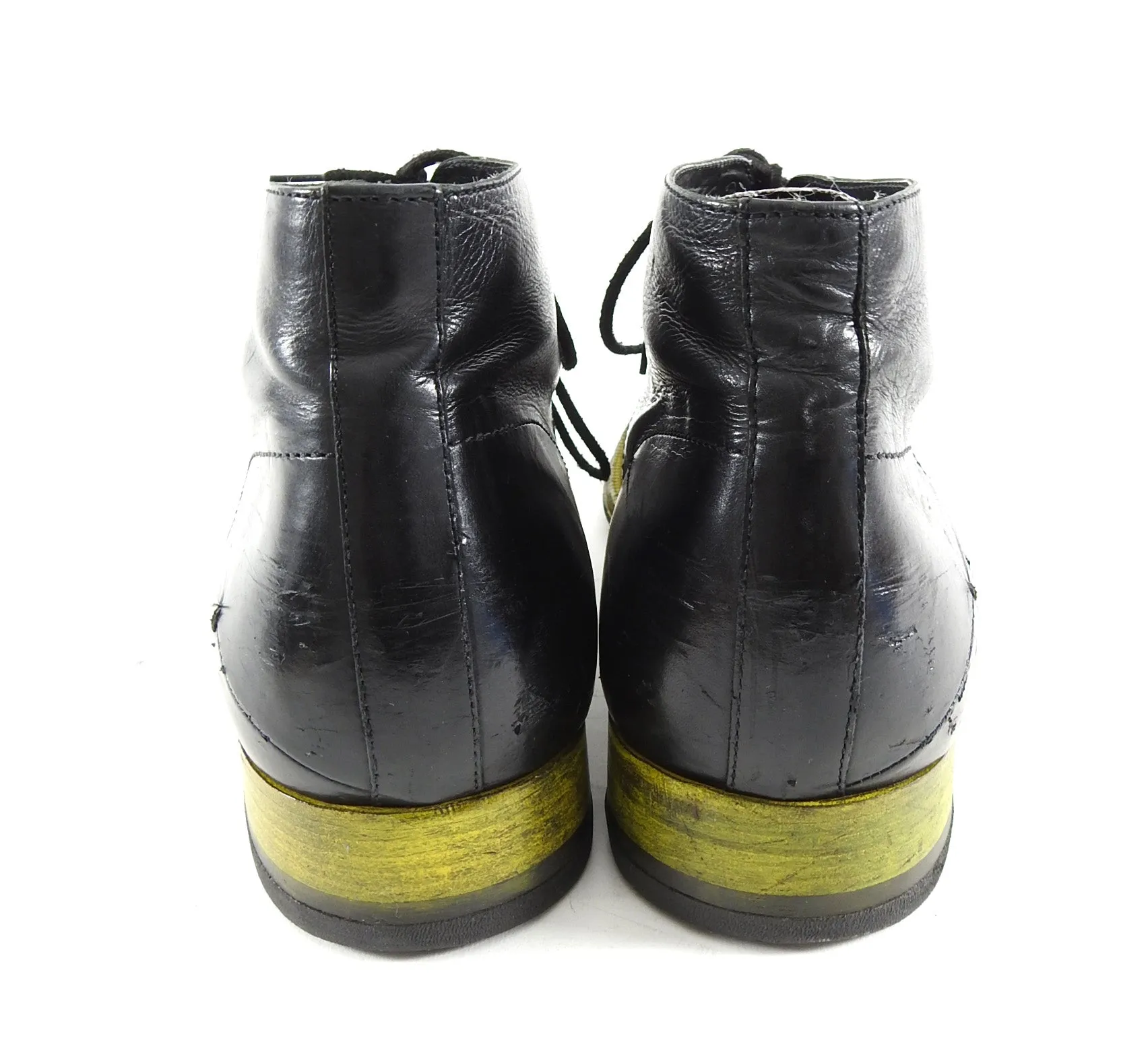 Costume National Black and Yellow Sole Lace Up Ankle Boots - 11