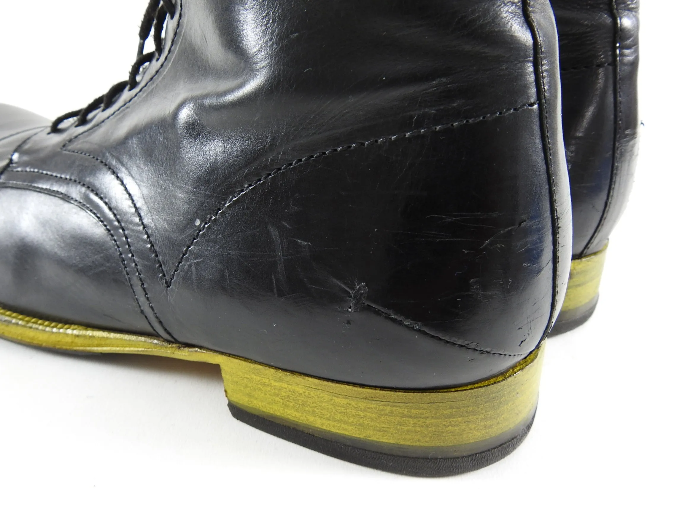 Costume National Black and Yellow Sole Lace Up Ankle Boots - 11