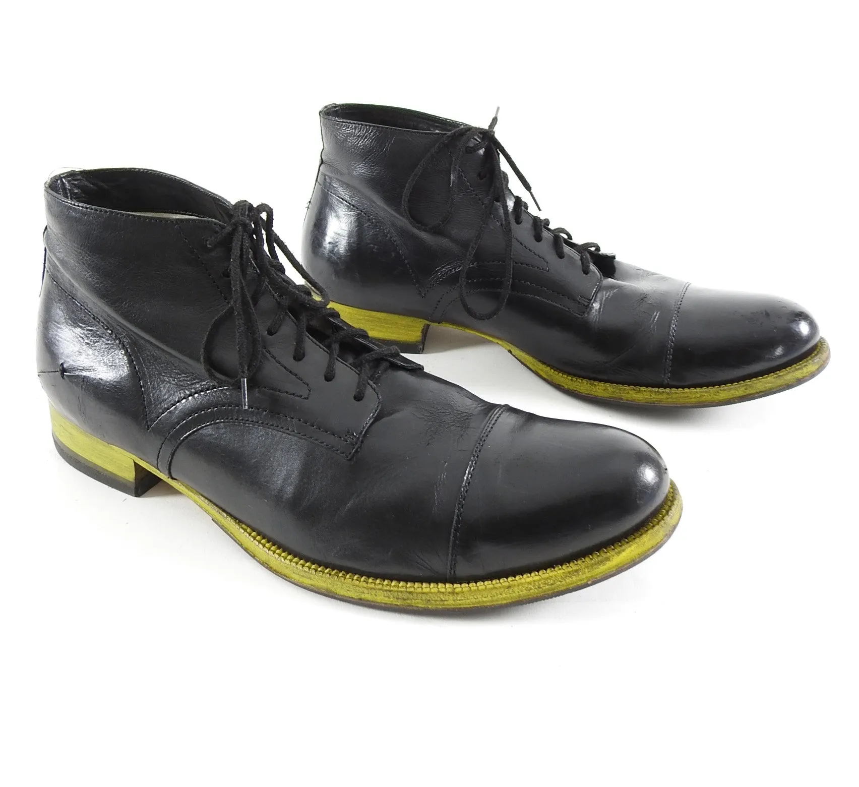 Costume National Black and Yellow Sole Lace Up Ankle Boots - 11