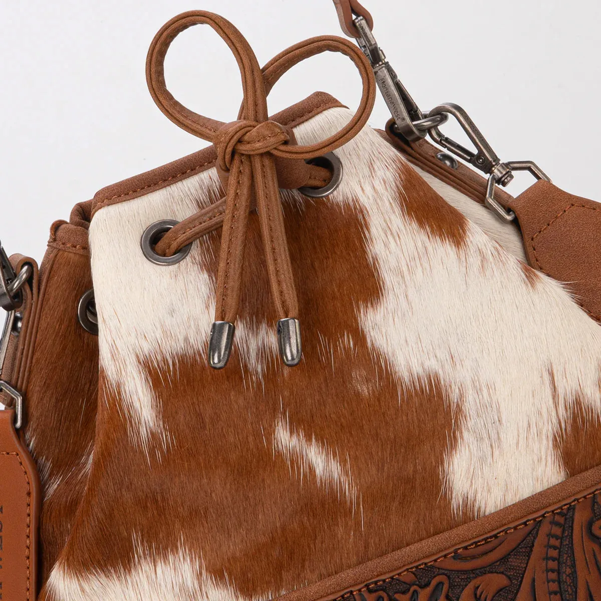 Cowhide Tooled Bucket Crossbody