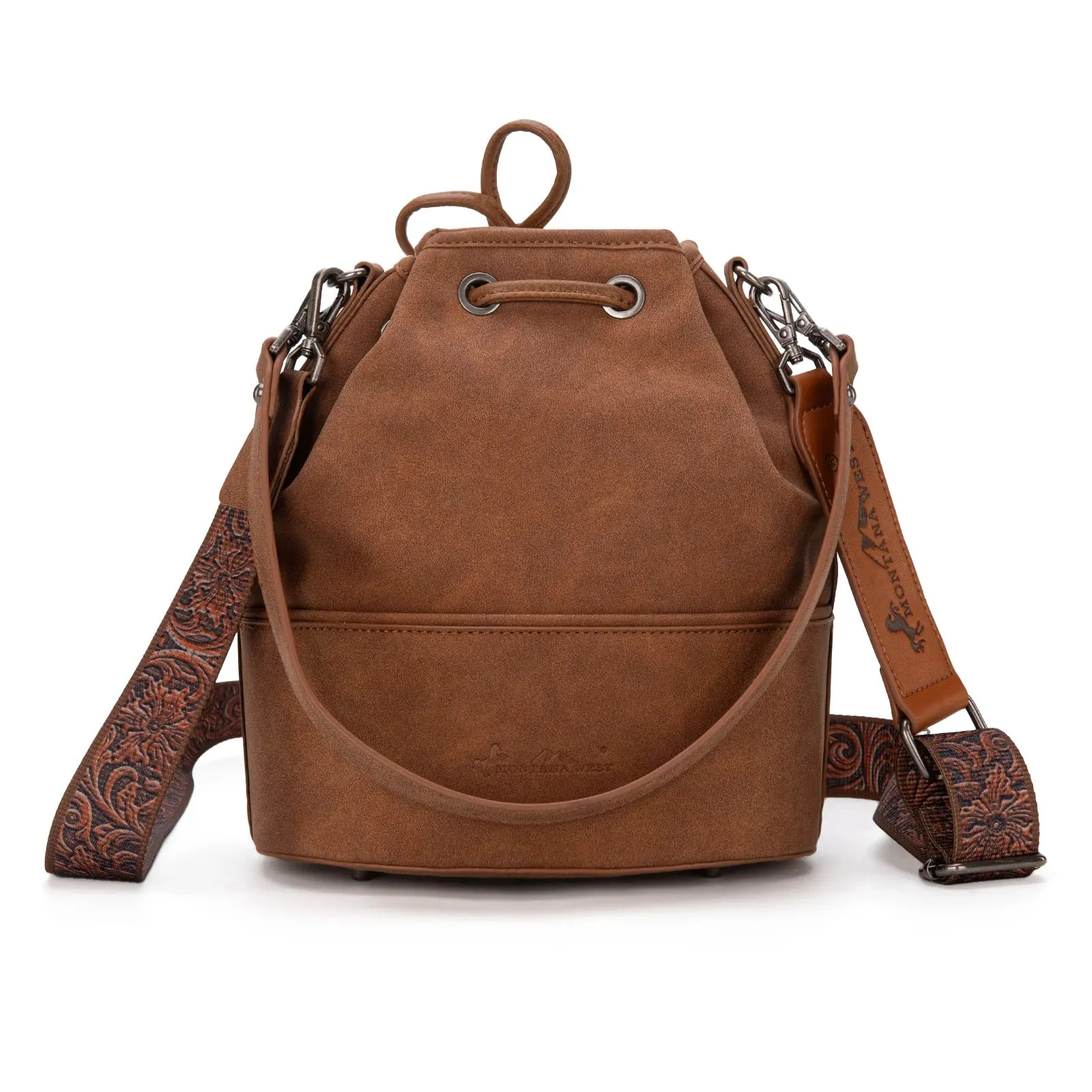 Cowhide Tooled Bucket Crossbody