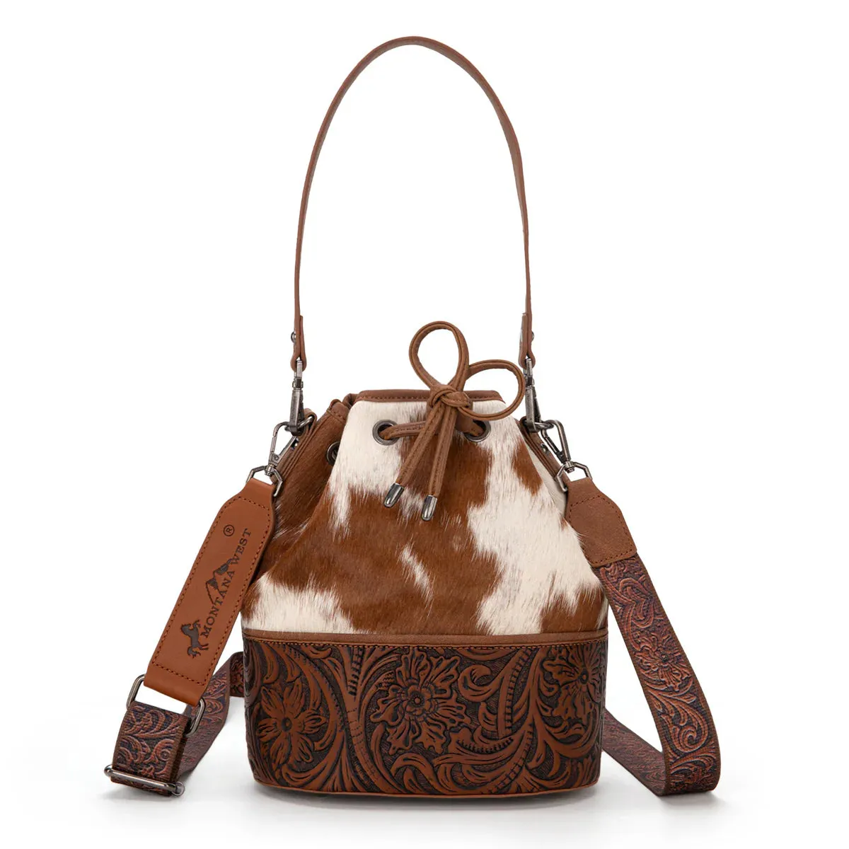 Cowhide Tooled Bucket Crossbody