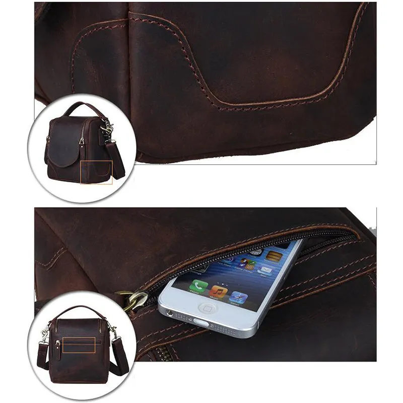 Crazy Horse Leather Camera Shoulder Bag Full Grain Leather Crossbody DSLR Camera Bag Mens Messenger Bag