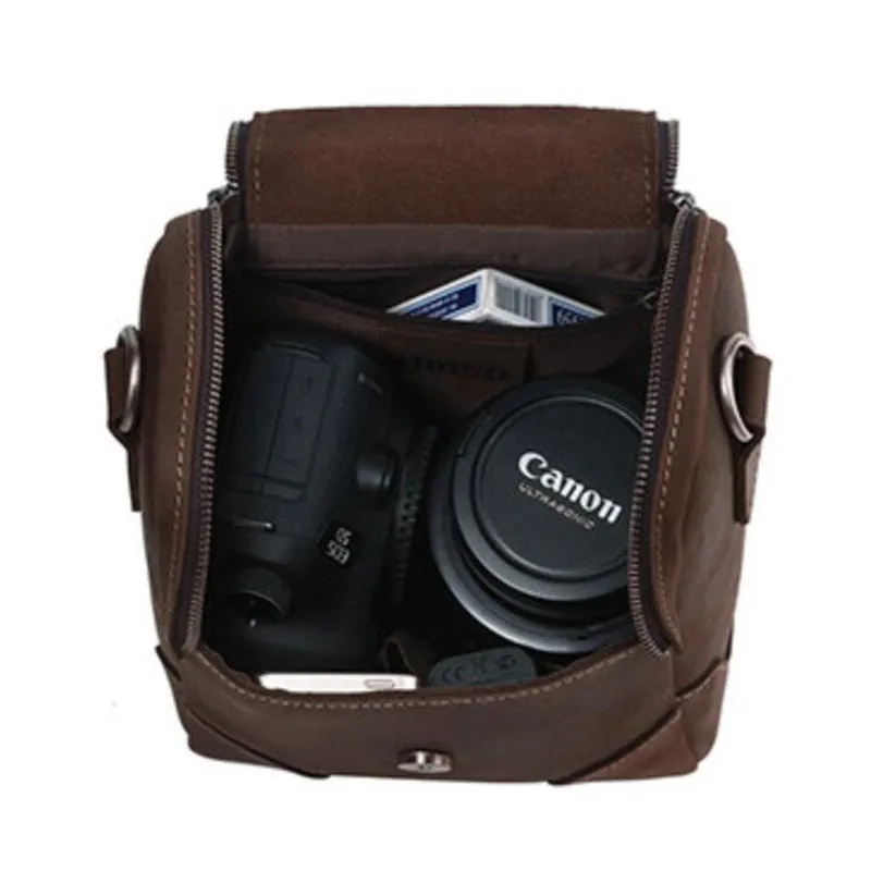 Crazy Horse Leather Camera Shoulder Bag Full Grain Leather Crossbody DSLR Camera Bag Mens Messenger Bag