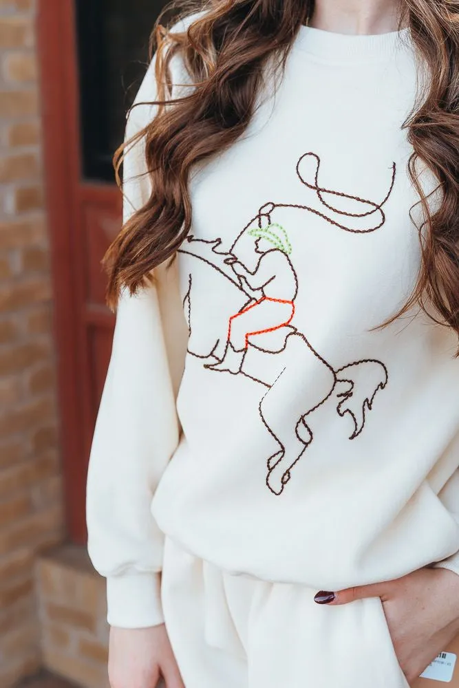 Cream Cowboy Embroidered Sweatshirt BRT0166-62