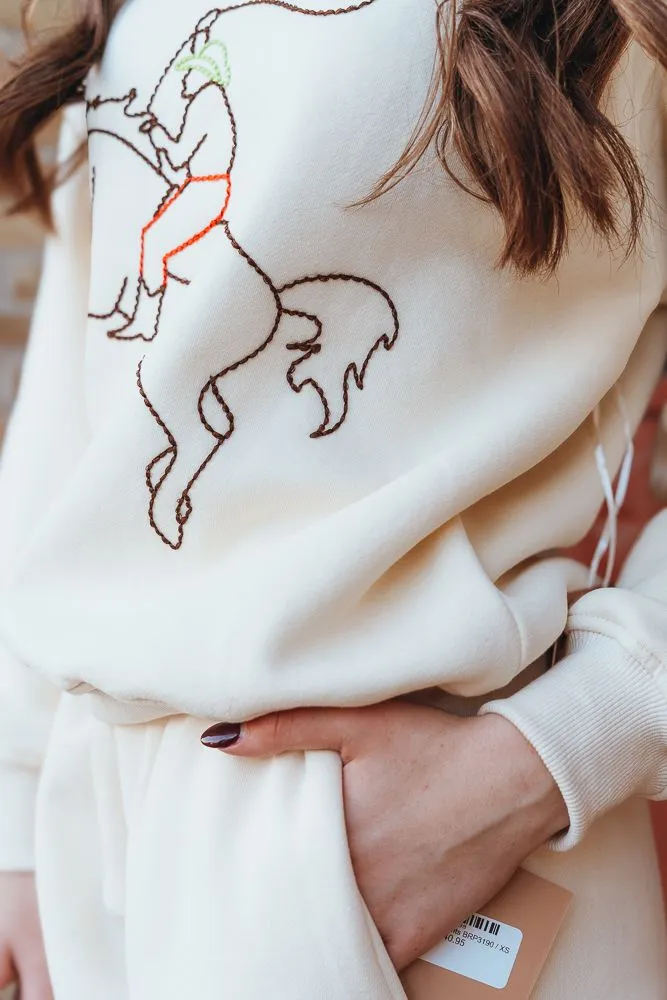 Cream Cowboy Embroidered Sweatshirt BRT0166-62
