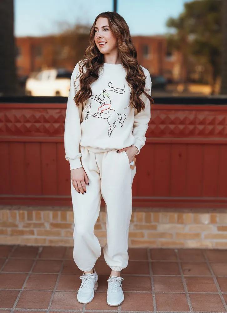 Cream Cowboy Embroidered Sweatshirt BRT0166-62