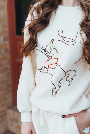 Cream Cowboy Embroidered Sweatshirt BRT0166-62