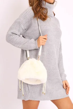Cream Faux Fur Bucket Bag - Harlow