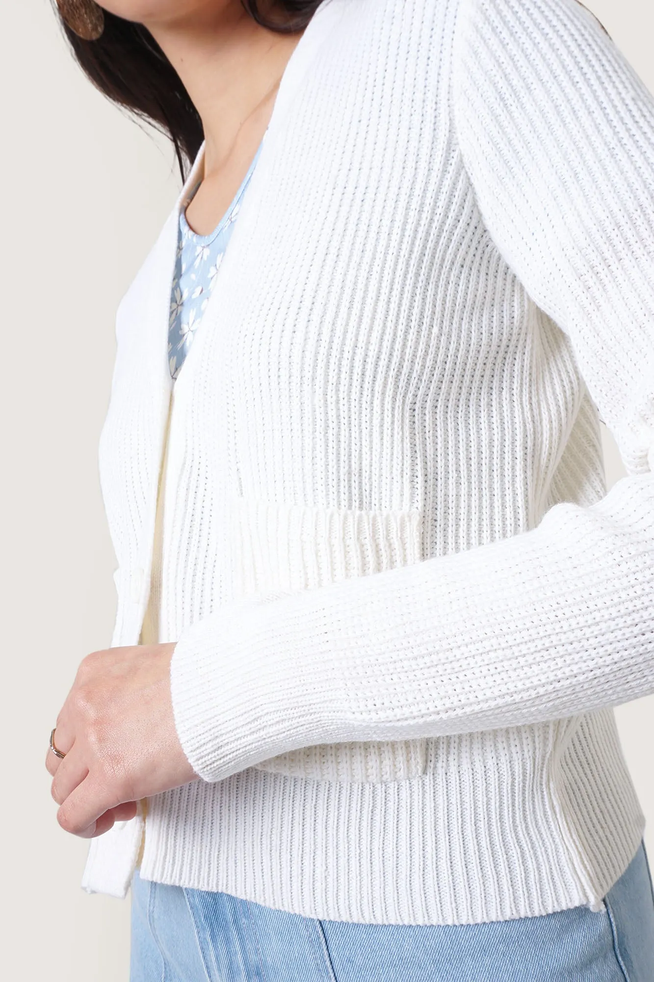 Cropped Cardigan with Patch Pockets