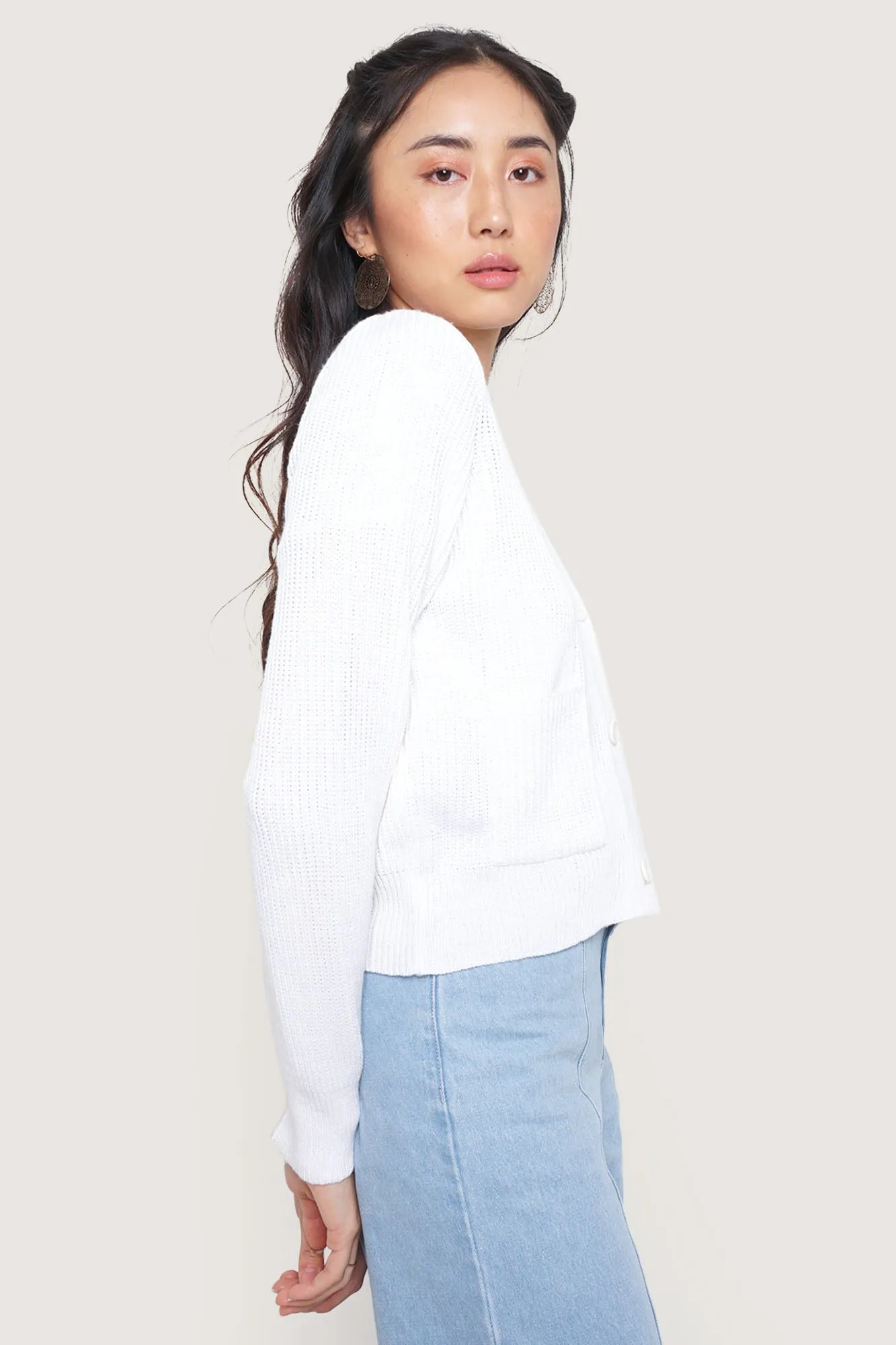 Cropped Cardigan with Patch Pockets