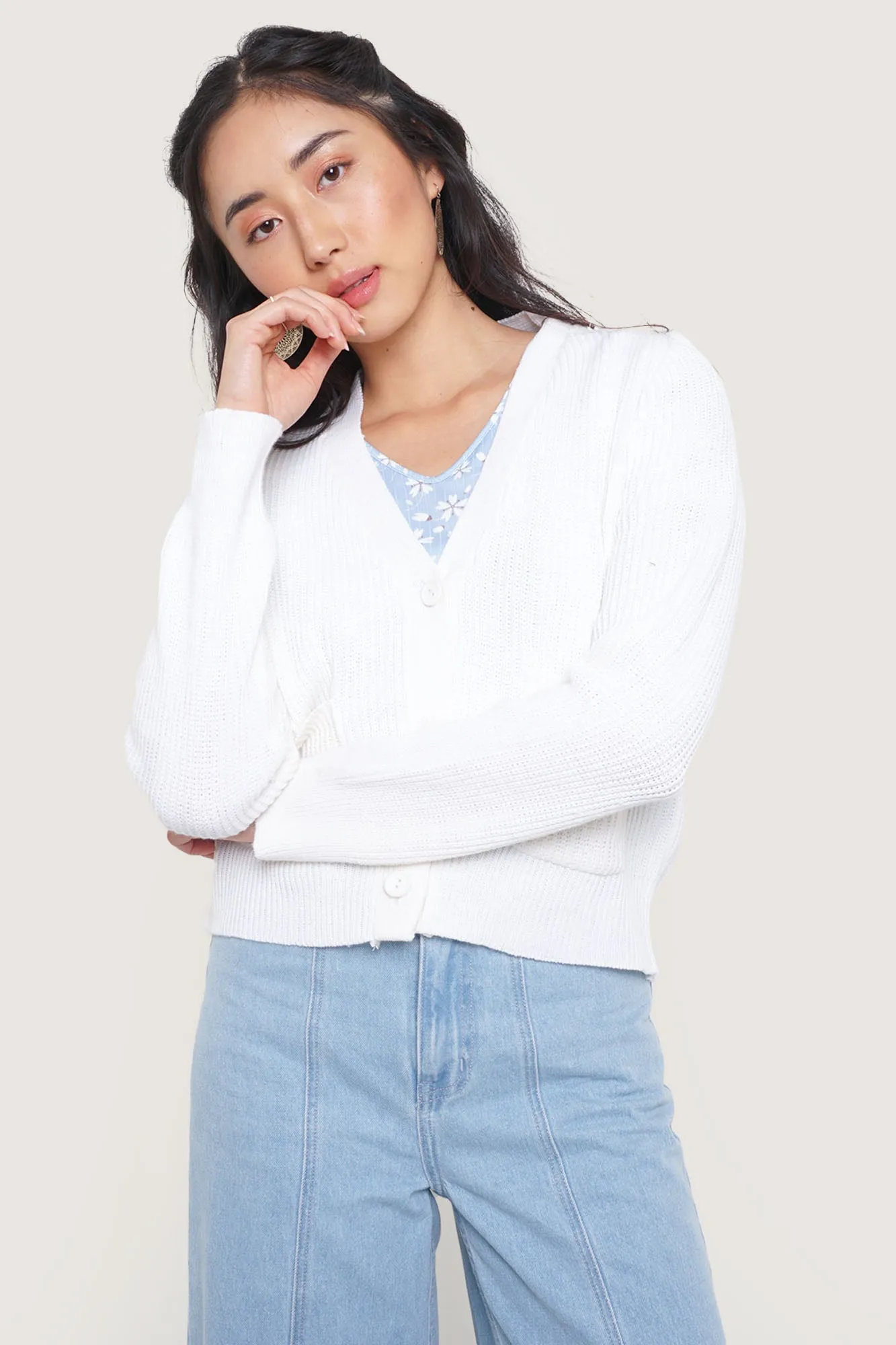 Cropped Cardigan with Patch Pockets