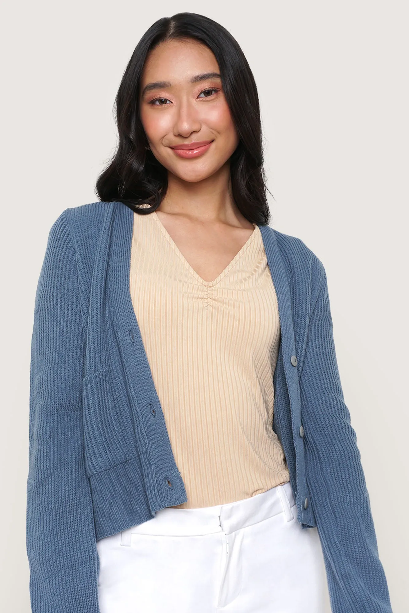 Cropped Cardigan with Patch Pockets