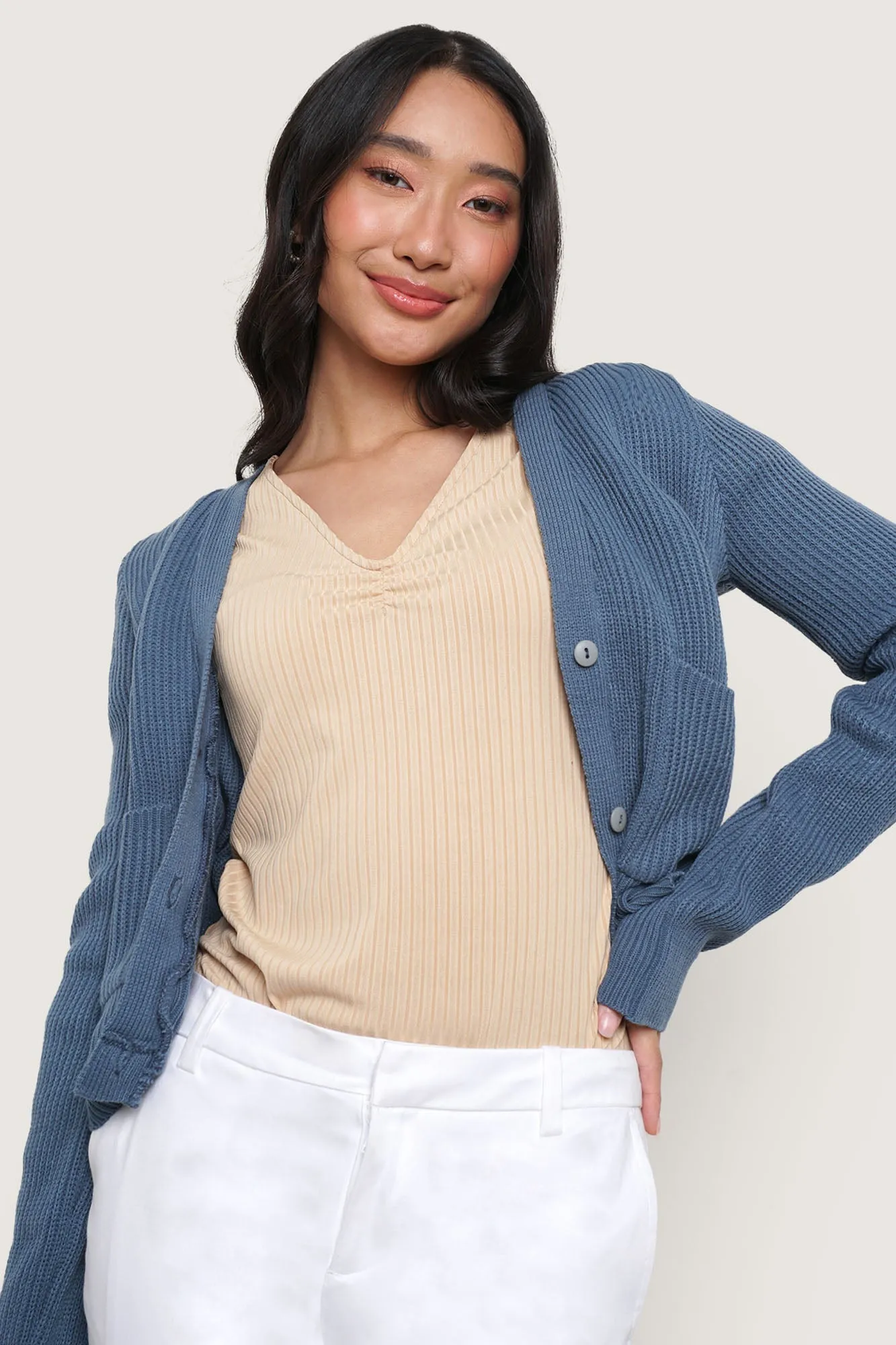 Cropped Cardigan with Patch Pockets