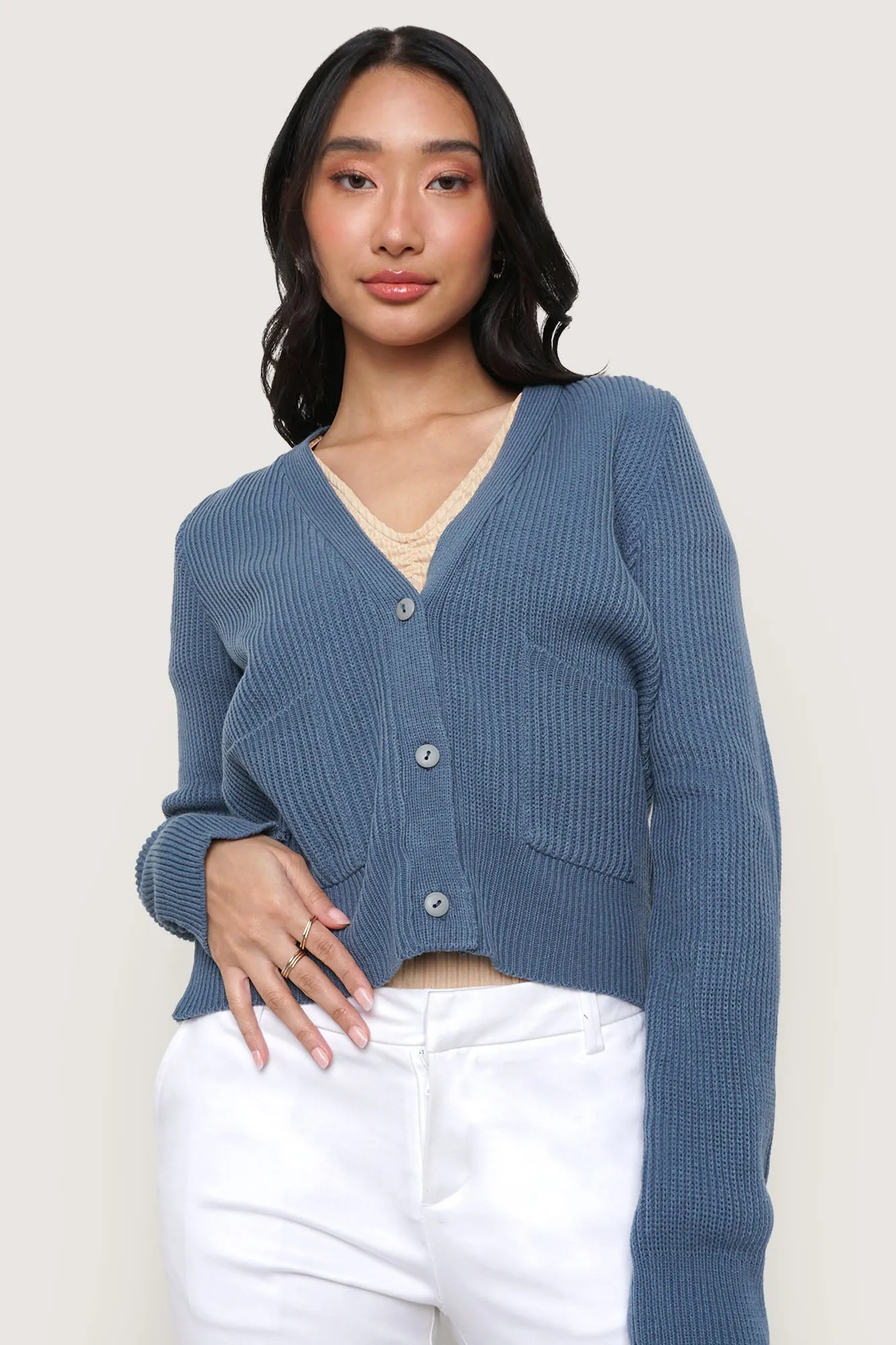 Cropped Cardigan with Patch Pockets