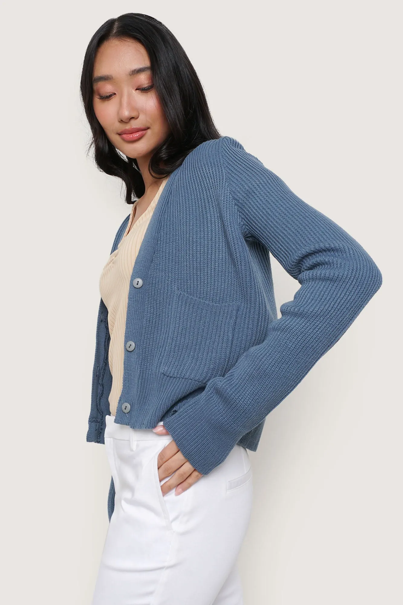 Cropped Cardigan with Patch Pockets