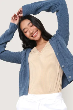 Cropped Cardigan with Patch Pockets
