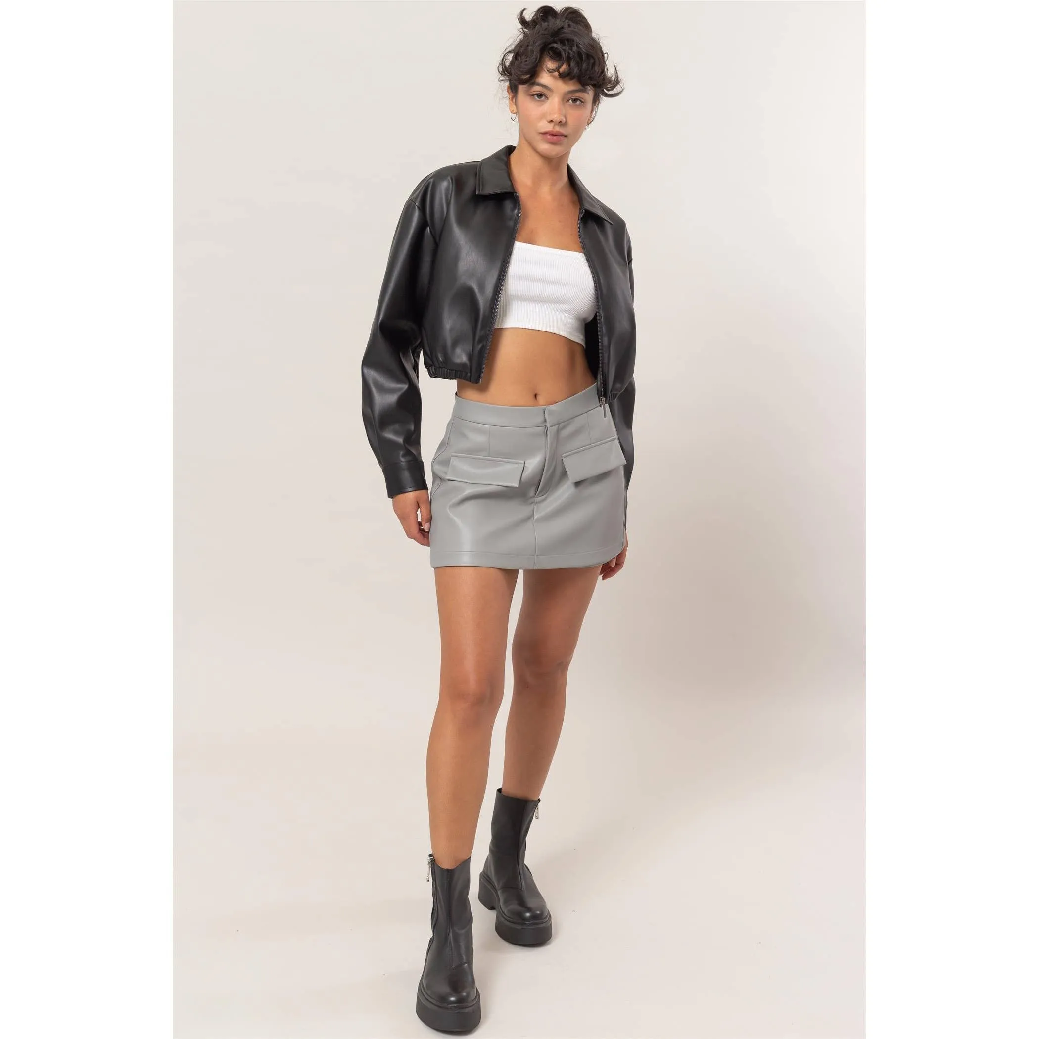 Cropped Faux Leather HYFVE Jacket: Black