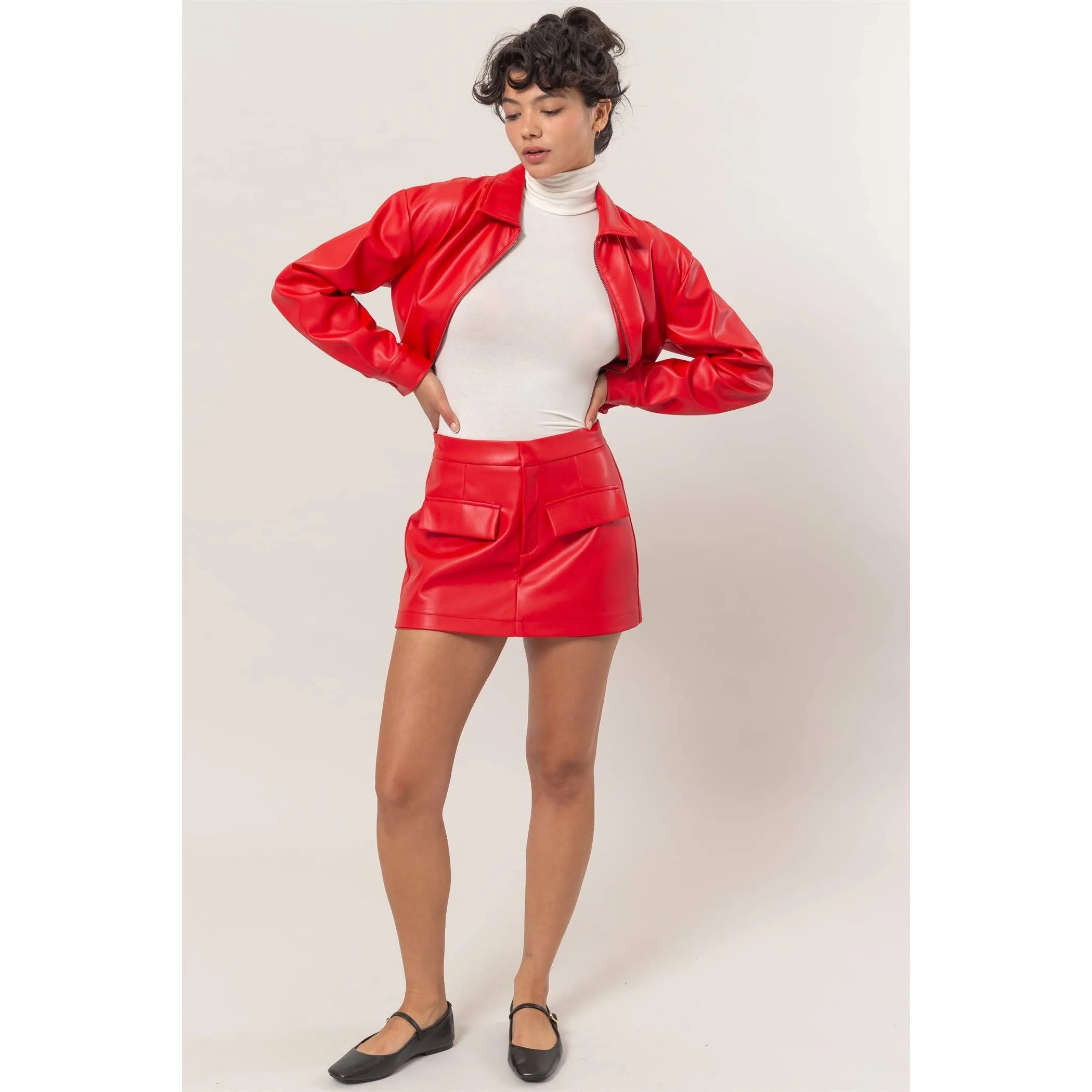 Cropped Faux Leather HYFVE Jacket: Black