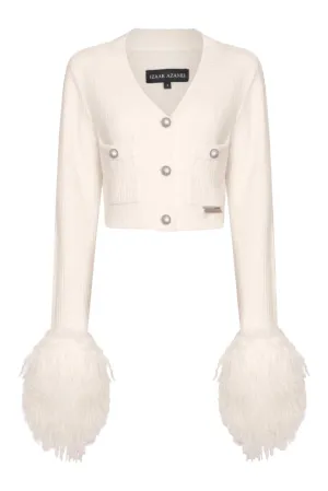 Cropped Shearing Cuff Cardigan in Cloud