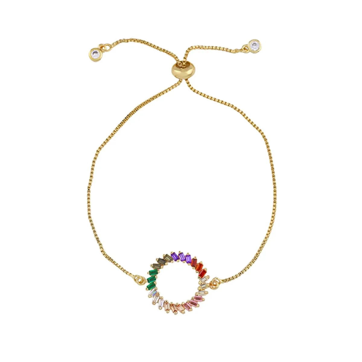 Crystal & Cubic Zirconia Open Round Charm Adjustable Bracelet