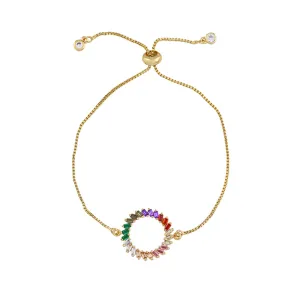 Crystal & Cubic Zirconia Open Round Charm Adjustable Bracelet