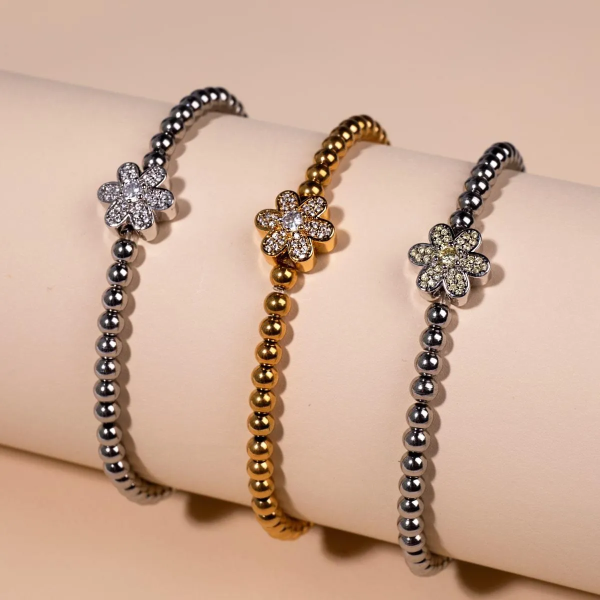 Daffodil | Silver | White Crystal Charm Bracelet