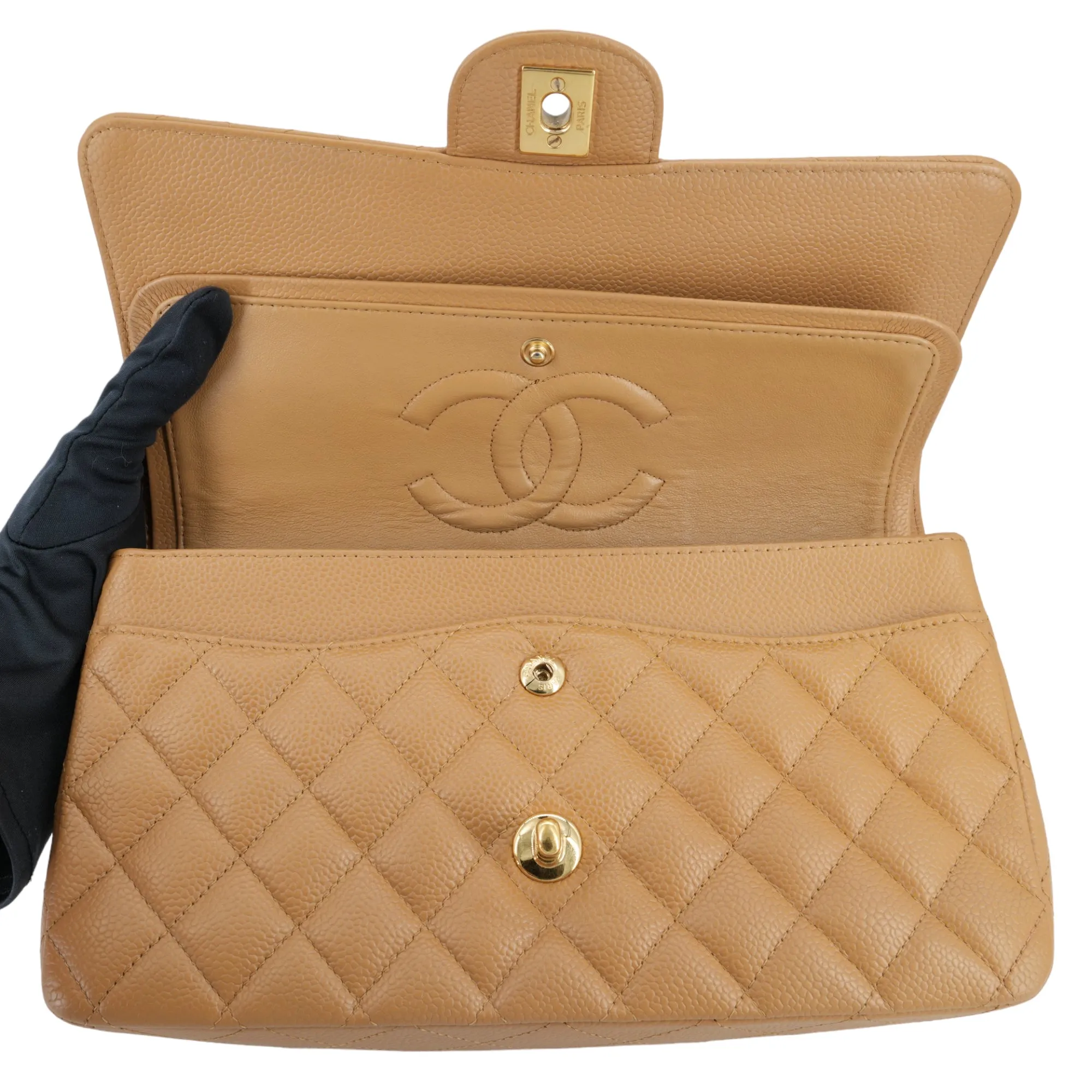 Dark Beige Caviar Medium Classic Double Flap Bag
