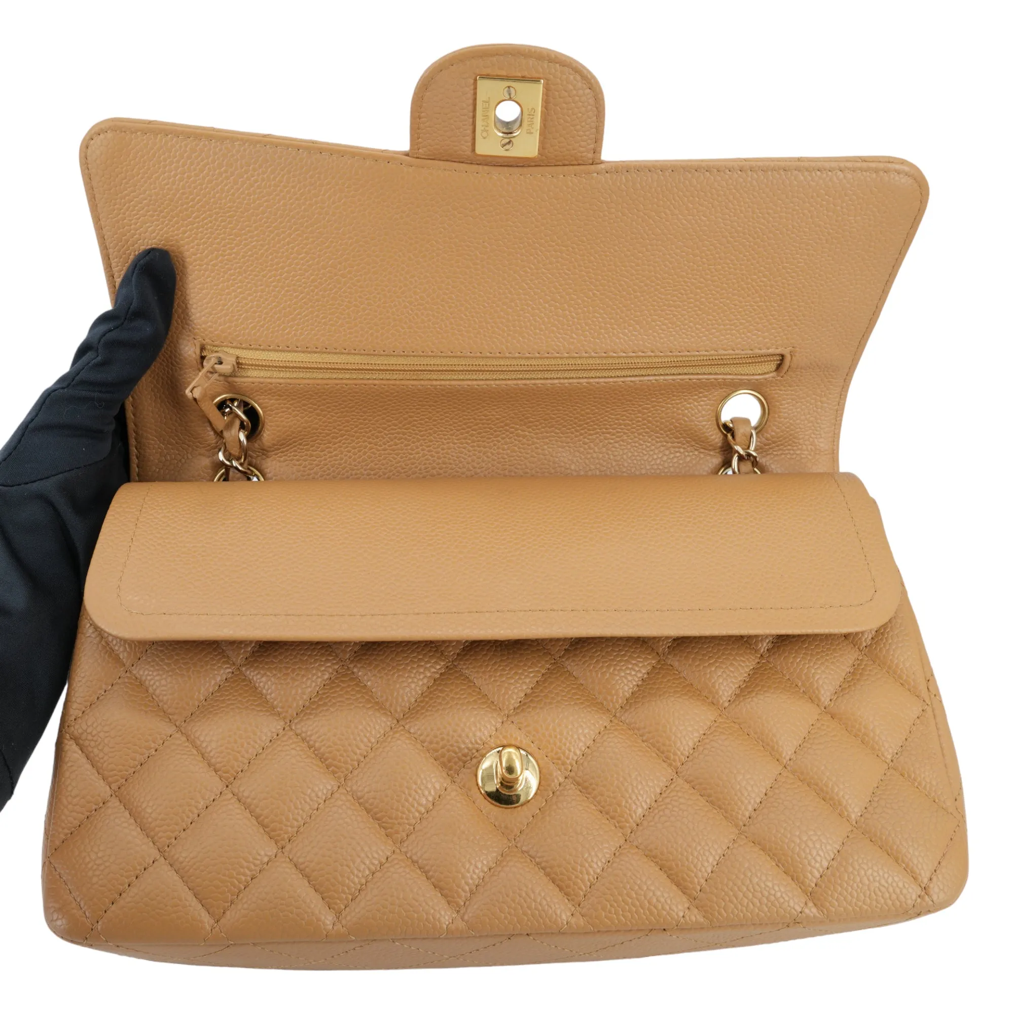 Dark Beige Caviar Medium Classic Double Flap Bag