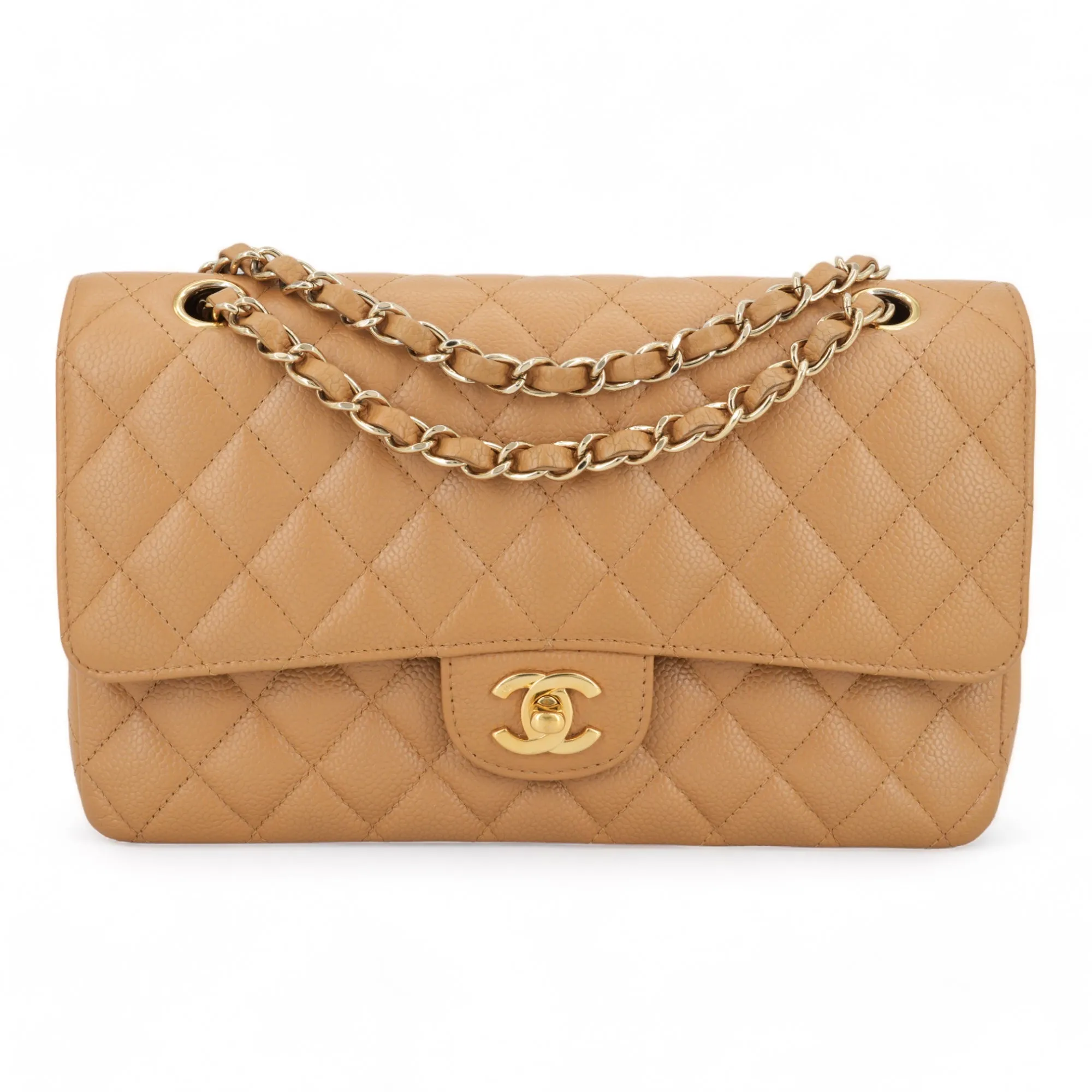 Dark Beige Caviar Medium Classic Double Flap Bag