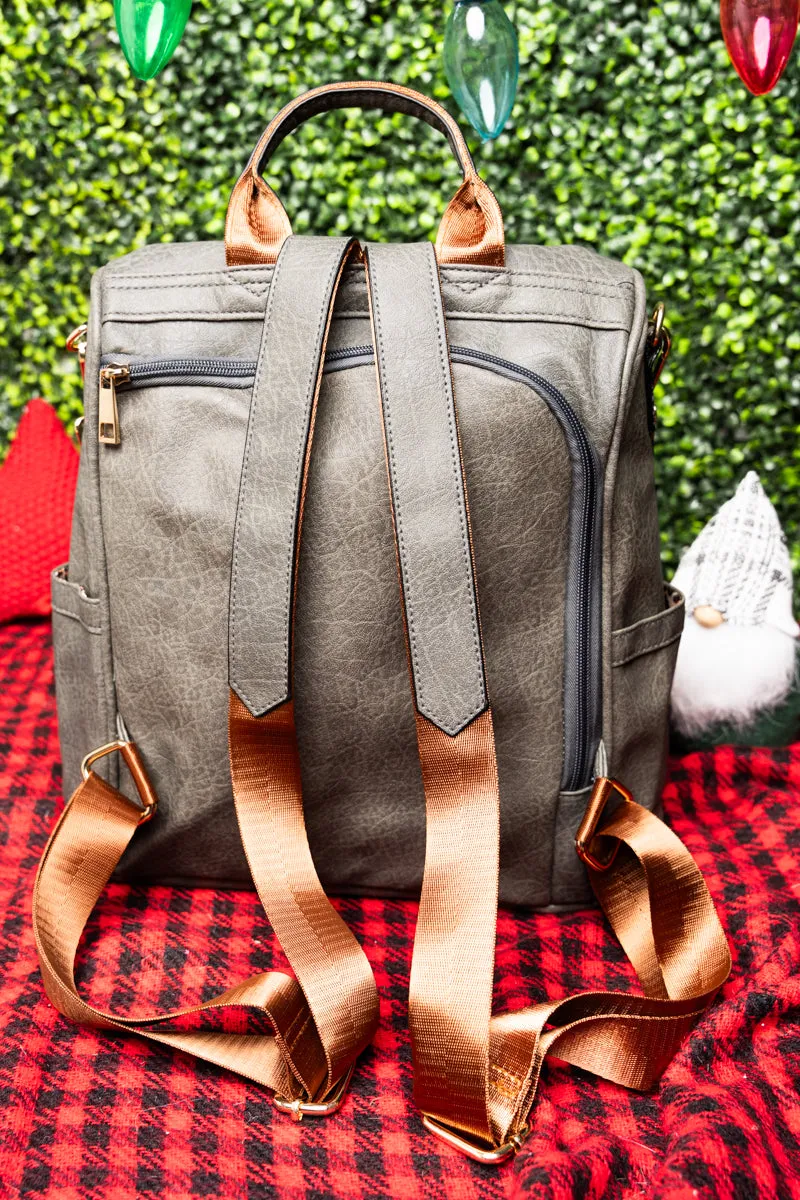 Dark Gray Faux Leather Anti-Theft Backpack Tote