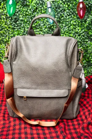 Dark Gray Faux Leather Anti-Theft Backpack Tote